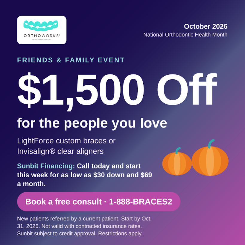 OrthoWorks October 2026 Friends and Family Event flyer. Full offer details follow below.